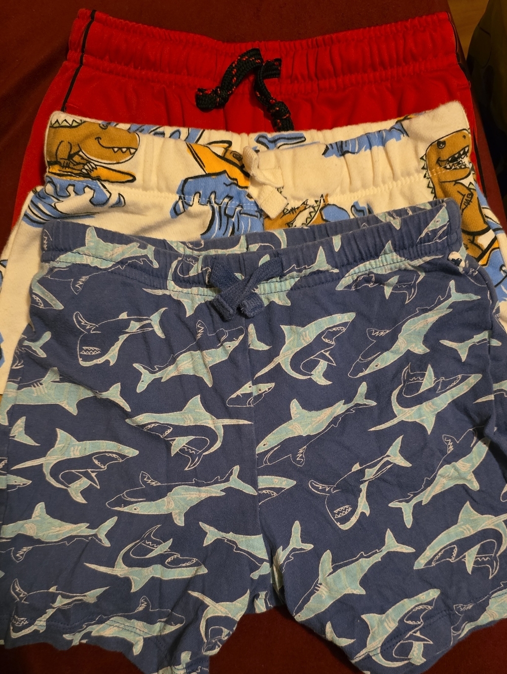 H&M 3-Pack Kids Shorts - Red, Cream, Blue Shark Print